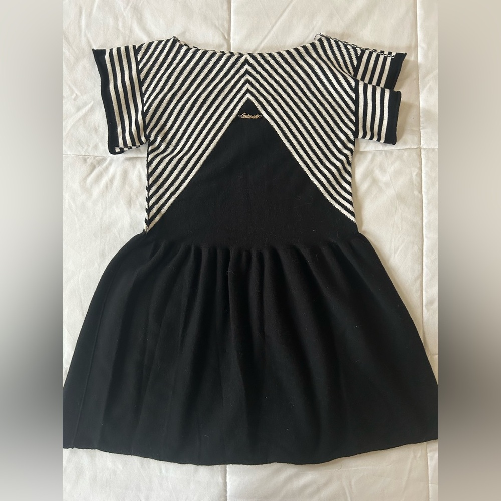 Y2K Black and White Striped Relaxed Stretch Knit High Neck Babydoll Mini Dress